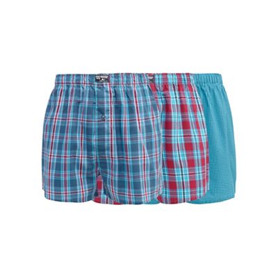 Big and tall pack of three turquoise checked boxers